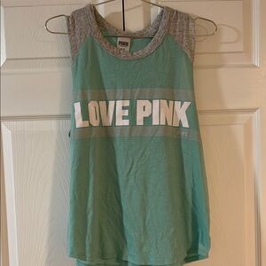PINK Victoria's Secret Green Muscle Tee with LOVE PINK Print